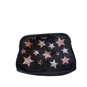 Victorias Secret Black Sequined Star Cosmetic Bag